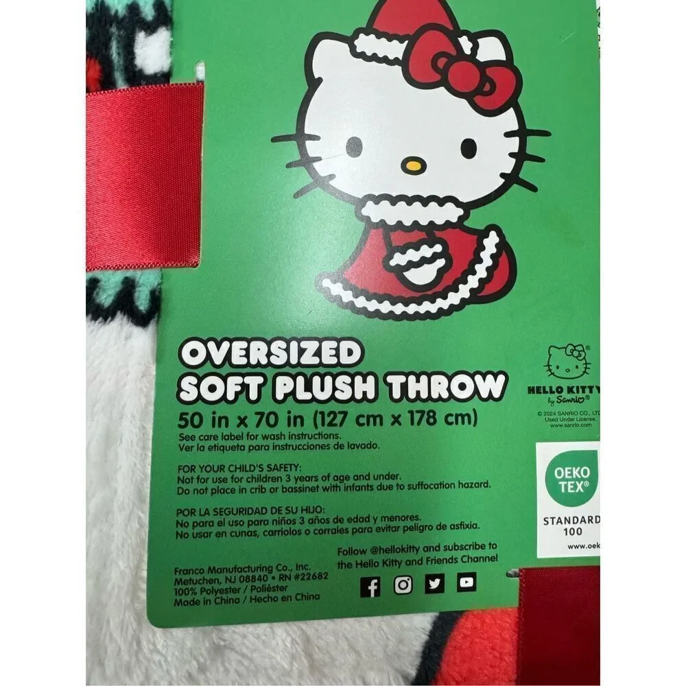NWT Hello Kitty White Christmas Oversized Plush Throw Blanket